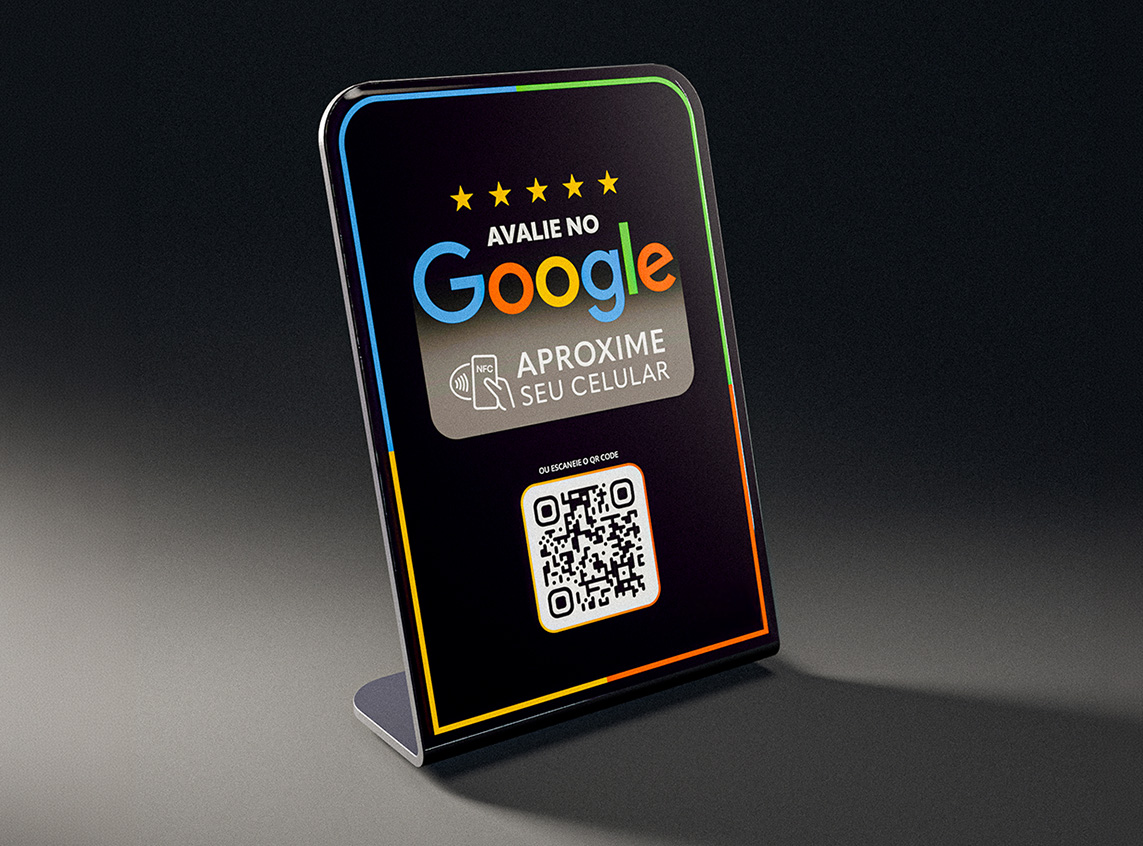 Plaquinha NFC Wistag preta para avaliações no Google